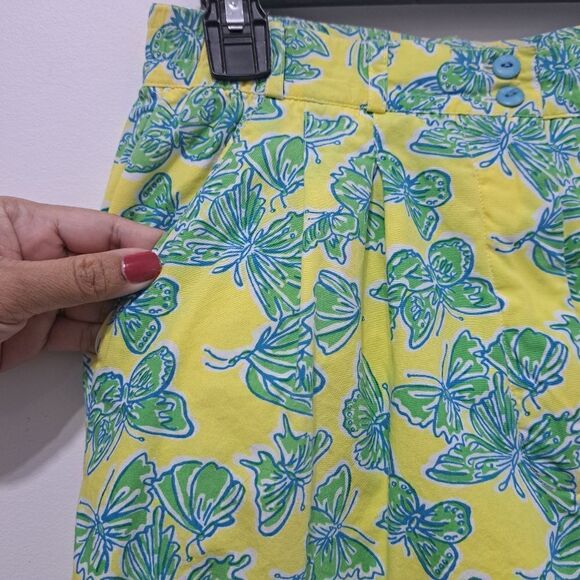 Vintage Lilly Pulitzer Butterfly Print Cotton High Waist Y2K Pants Sz 8 Yellow/G - Picture 14 of 16